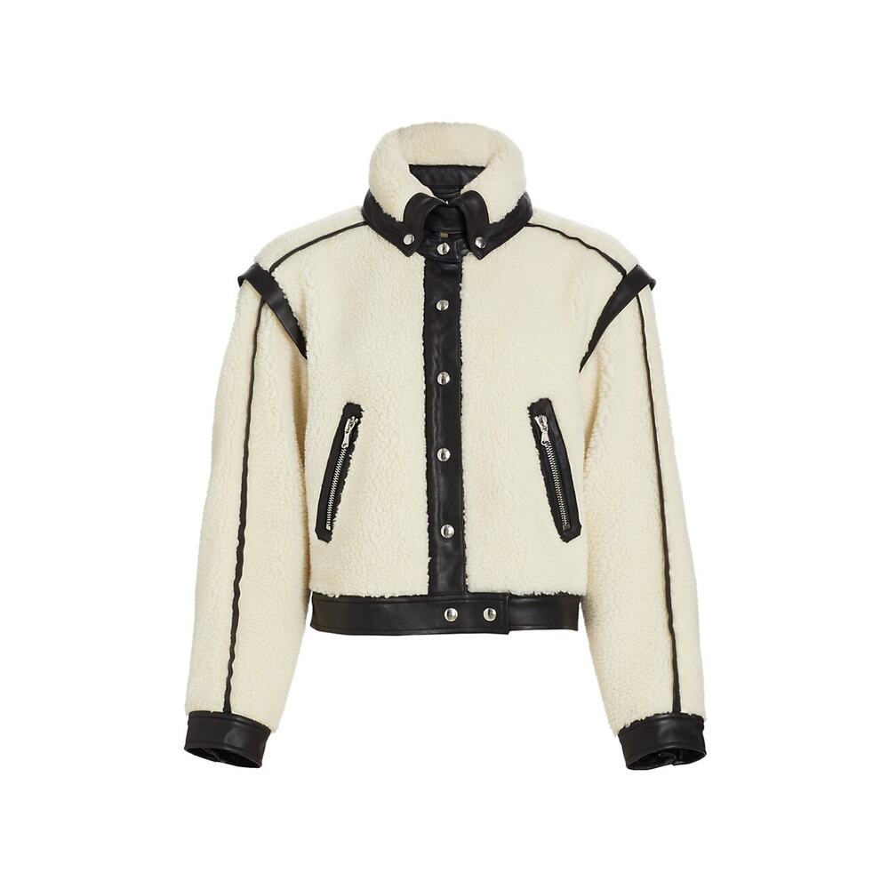 Veronica Beard Cream and Black Contrast Shearling Bomber